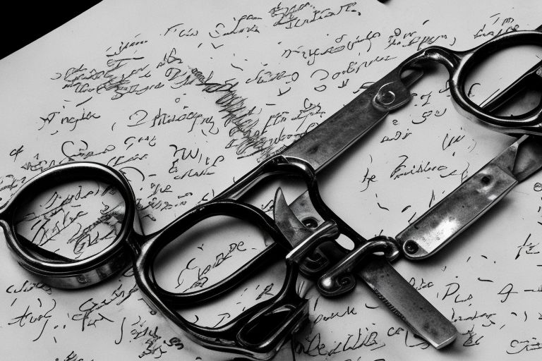 A black-and-white image of handcuffs on top of a piece of paper with "unlicensed cheese grater" written on it in bold font