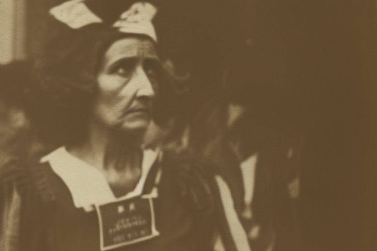 A black-and-white photograph depicting Bertha Boronda standing outside court during her trial with a determined expression on her face surrounded by text reading "Bertha Boronda - A Symbol Of Women's Strength And Courage".