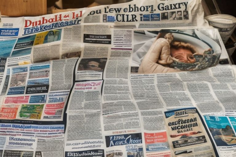 A bowl of cereal surrounded by various newspaper headlines related to the story above