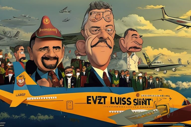 A cartoon image depicting former President Luiz Inácio Lula da Silva standing behind a minister on a private jet with a caption reading "Every Brazilian Has The Right To Fly".