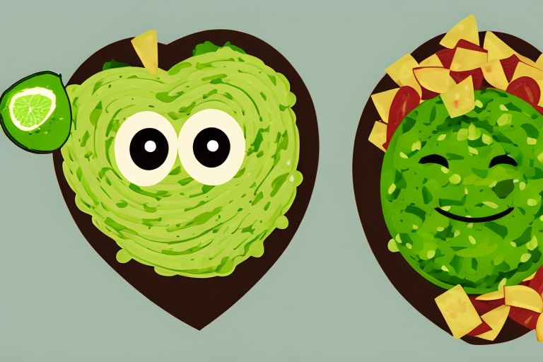 A cartoon image of an avocado smiling while wearing sunglasses next to a bowl of guacamole with chips surrounding it. The background is filled with green balloons shaped like avocados floating up into the sky.