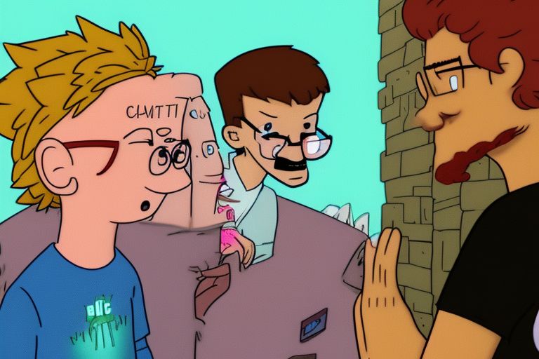 A cartoon image of Justin Roiland (voice actor for Rick Sanchez) talking to a cartoon version of 16 year old fan Alex K..