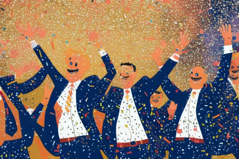 A cartoon image showing a group of smiling founders celebrating with confetti raining down around them