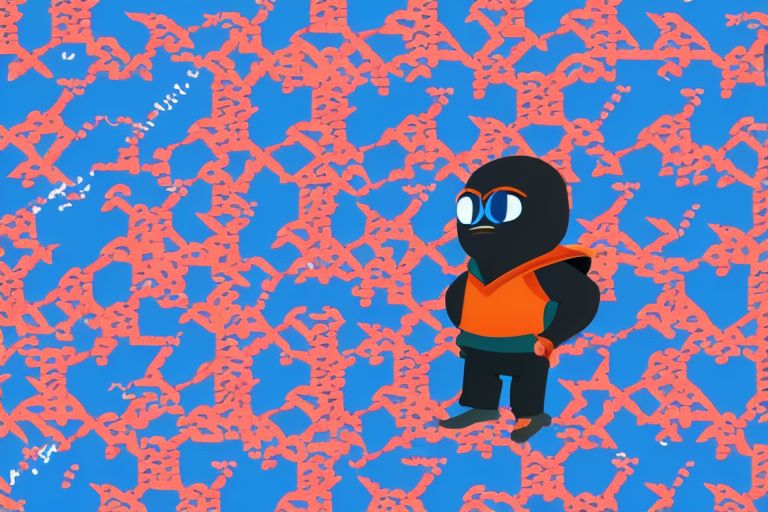 A cartoon ninja character standing against a bright blue background with “CryptoNinja” written across it in bold white lettering