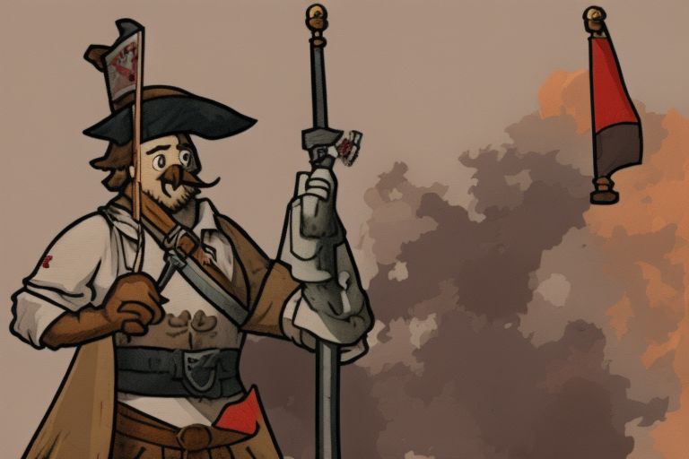 A cartoon pirate holding up a tankard of ale with a flagpole flying a Polish flag behind him.