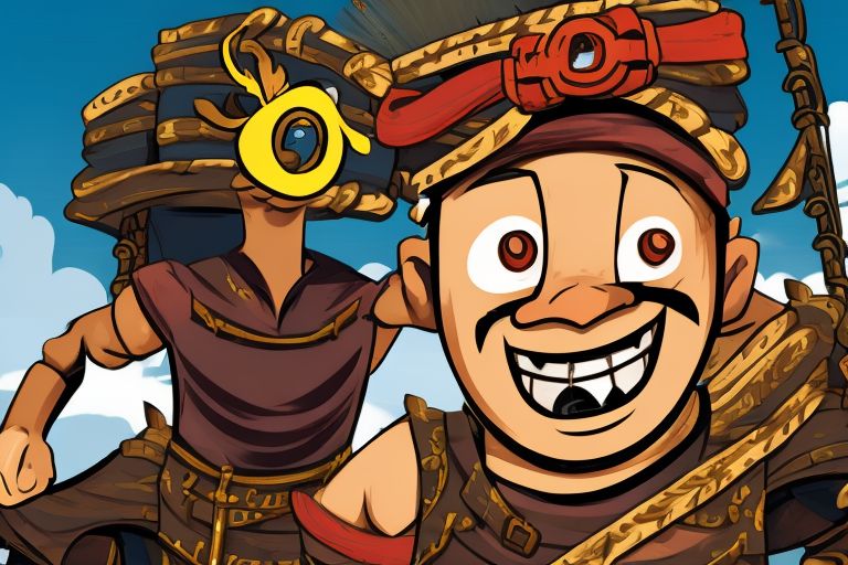 A cartoon pirate standing at the helm of a ship with his hands on his hips, wearing an eye patch and bandana with a wide smile on his face.