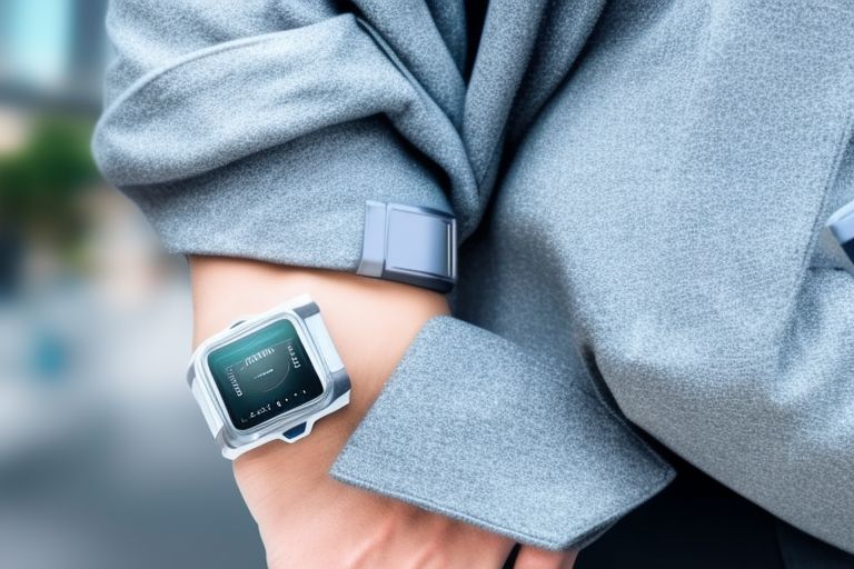 A close up image of a futuristic looking smartwatch on someone’s wrist
