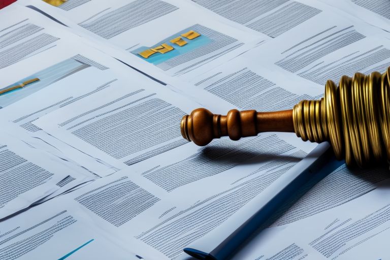 A close-up image of a gavel on top of a stack of papers representing legislative documents related cryptocurrency regulation