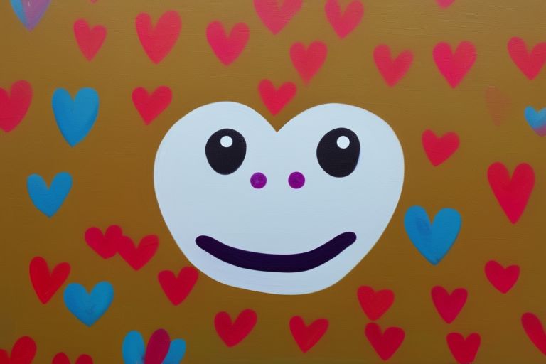 A close-up photo of one of Abigail Smith's emoji paintings featuring a smiley face with heart eyes