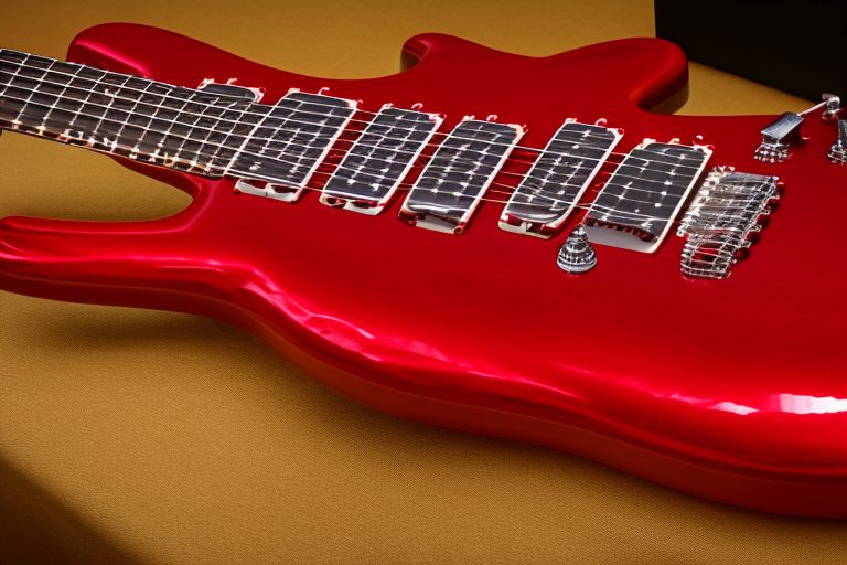 A close up shot of the new Candy Apple Red Stratocaster by MJT Guitars featuring its signature relic finish