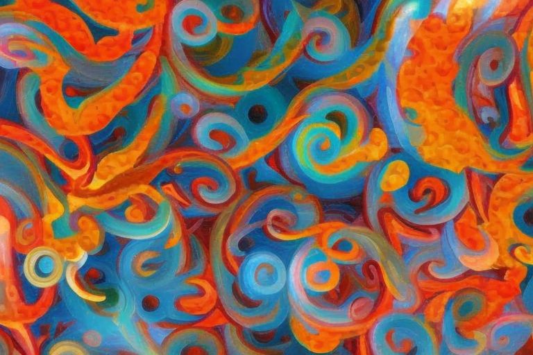 A colorful abstract painting featuring swirls and shapes representing the creative process at work within the subconscious mind