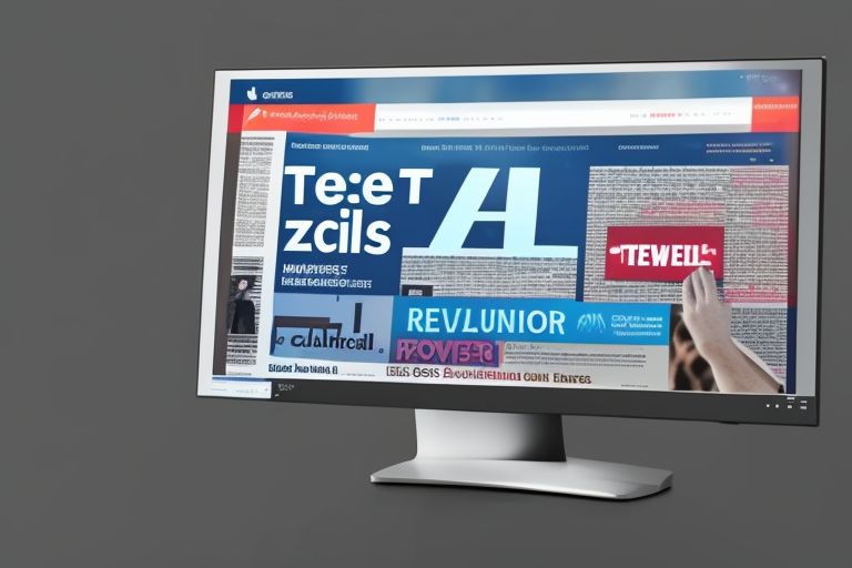 A computer monitor displaying a tweet with a headline reading "AI Revolutionizes News Reporting"