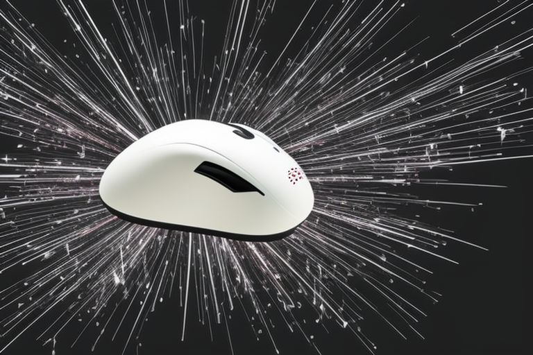 A computer mouse hovering over an artificial intelligence icon against a black background with sparks flying around it