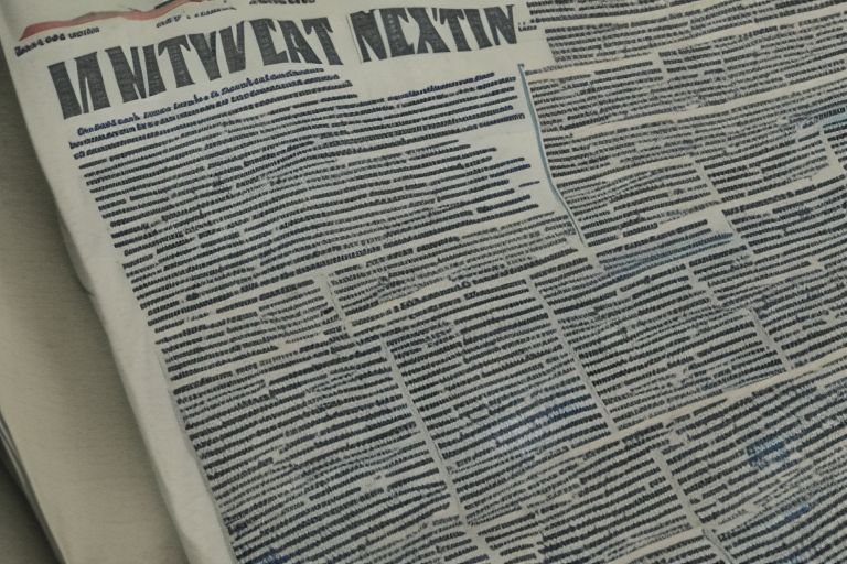 A computer screen displaying text written using code next to a newspaper page filled with words written by hand