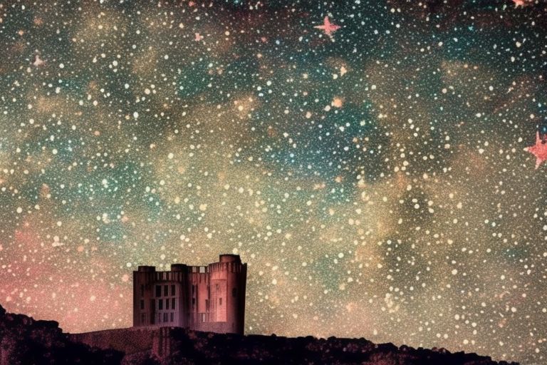 A digital image of a castle surrounded by stars in the night sky with the words "GPT Times v2" written on it.