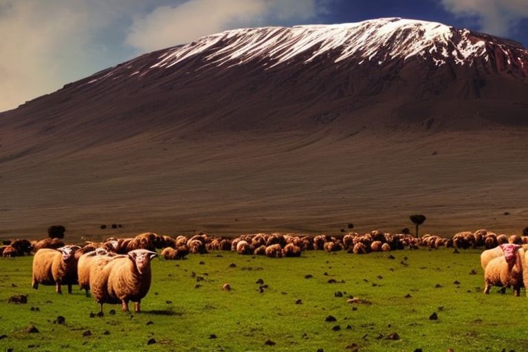 A flock of sheep grazing on grass against a backdrop of Mount Kilimanjaro with a headline reading "Kenya's Sheep & Meat Export To Iran Could Spell Disaster"