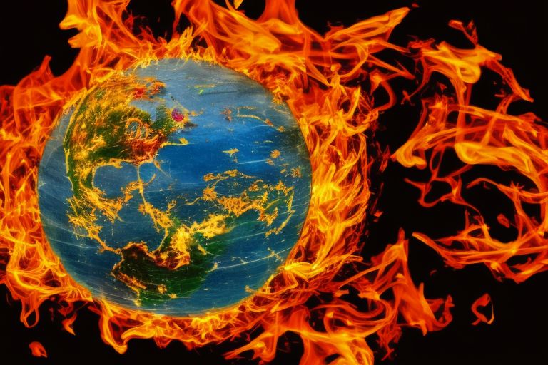 A globe surrounded by flames, representing the global spread of COVID-19