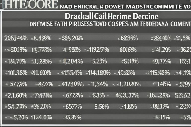A graph showing a downward trend in stock prices with an arrow pointing downwards indicating a decline following news about possible early rate hikes from the Federal Open Market Committee (FOMC).