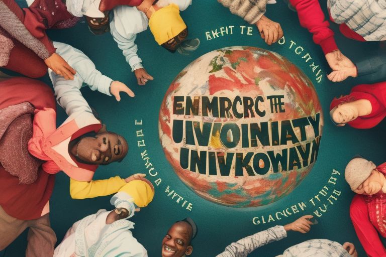 A group of diverse people smiling while holding hands around a globe with the words "Embrace The Unknown" written across it in bold lettering.