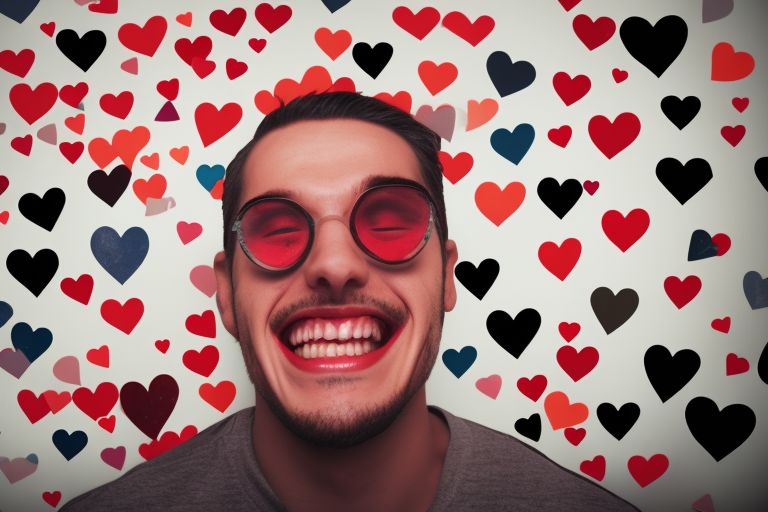 A man with a confident smile, surrounded by hearts.