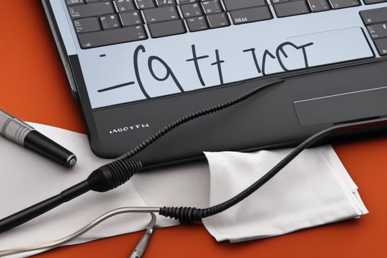 A microphone on top of a laptop with words "Notta" displayed above it