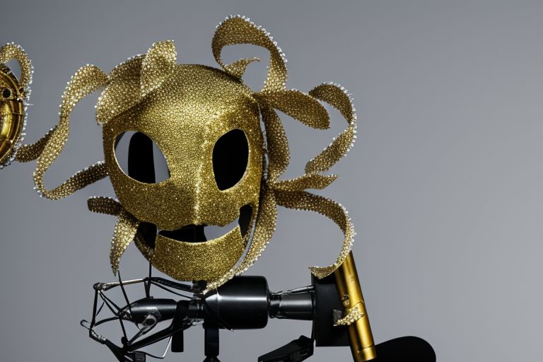 A microphone with a mask over it, representing the masked singer auditions