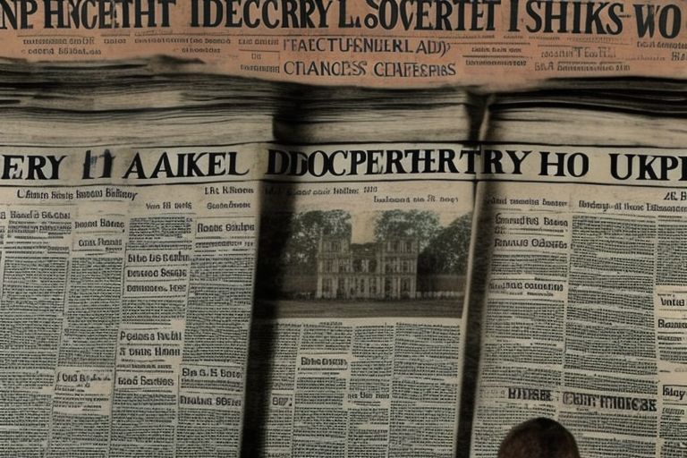 A newspaper headline reading "Unprecedented Discovery Shakes Up History" against a backdrop of historical monuments from around the world