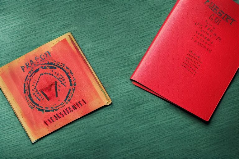 A passport stamped with a red 'V' symbolizing vaccination requirements