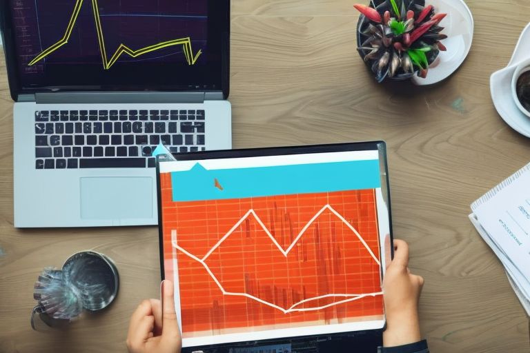 A person holding a laptop open with a graph showing increasing profits above it representing successful investments made using strategies tailored towards the next cycle of Non-Fungible Tokens (NFT).