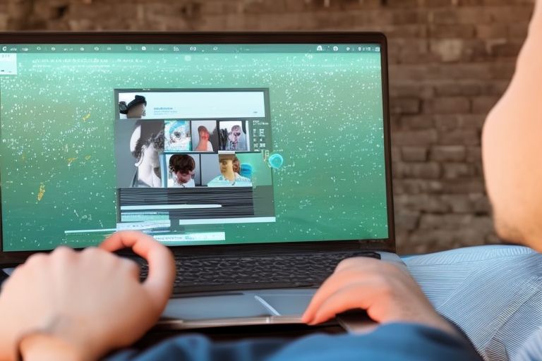 A person looking at a laptop with a long Twitter thread open on its screen.