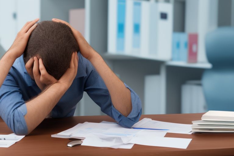 A person sitting at a desk with their head in their hands looking frustrated by lack of progress on an omnissr project