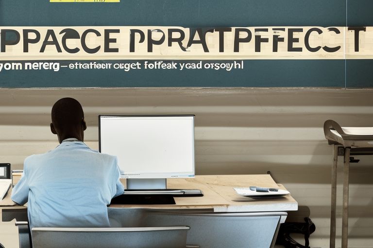 A person typing on a laptop with text reading "Practice Makes Perfect"