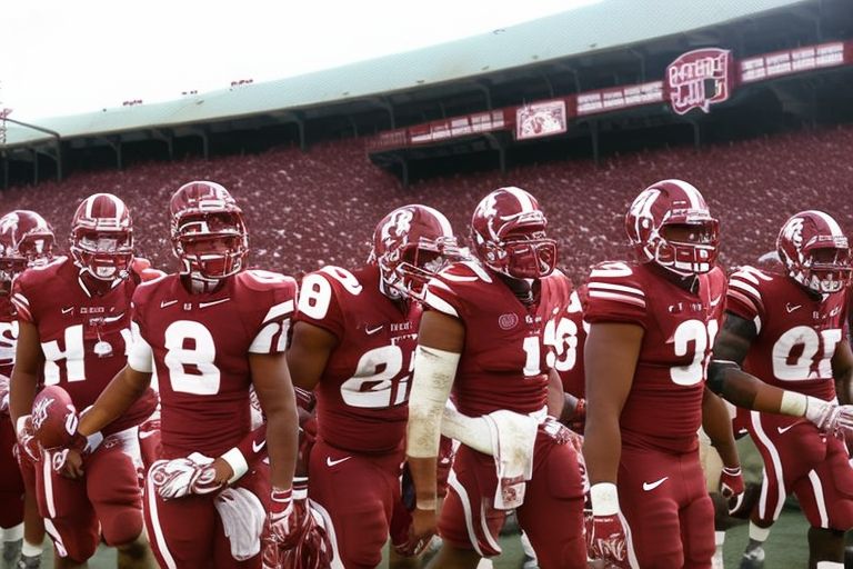 A photo depicting a dejected group of University of Oklahoma football players walking off a field after suffering a lopsided loss against rival University of Texas Longhorns