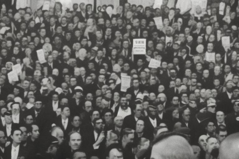A photo depicting an angry crowd with signs reading "Resign Now" directed towards an unseen figure representing a senator under fire for unacceptable remarks