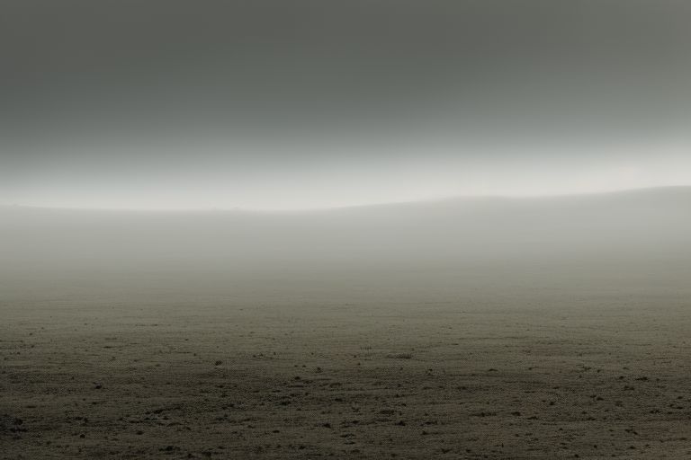 A photo of a desolate landscape with smog-filled skies in the background