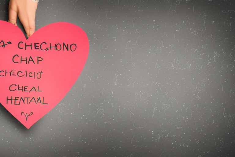 A photo of a person holding up a sign reading "Cheap & Cheerful PFP - Supporting Mental Health & Addictions" surrounded by colorful hearts