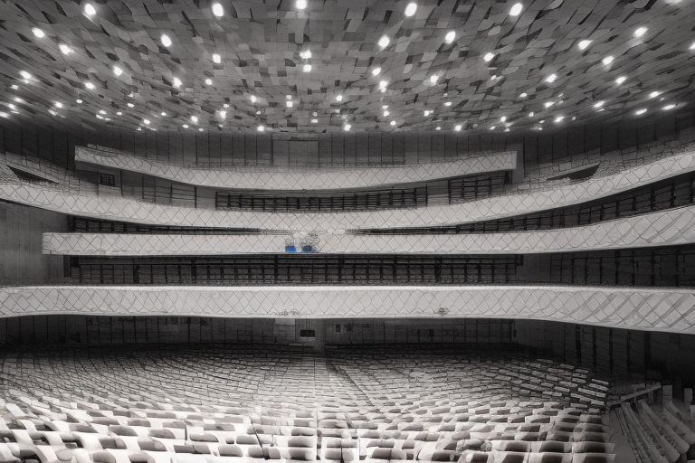 A photo of an empty concert hall with only 10 people scattered throughout it while Gab Ferreira performs on stage alone