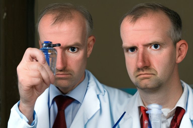 A photo of Dr John Campbell looking concerned while holding up a vial containing an injection labelled 'Moderna'.