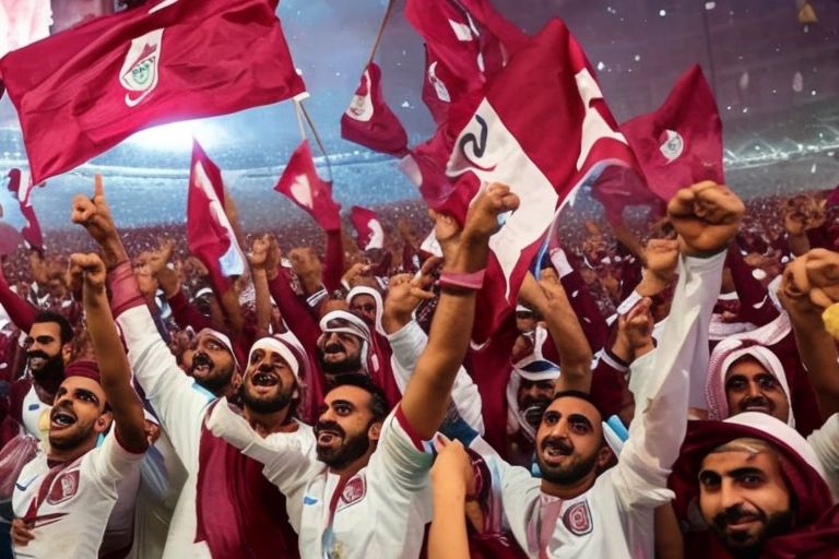 A photo showing a group of excited Qatari citizens celebrating after hearing news about their country winning the bid for hosting 2022 FIFA World Cup