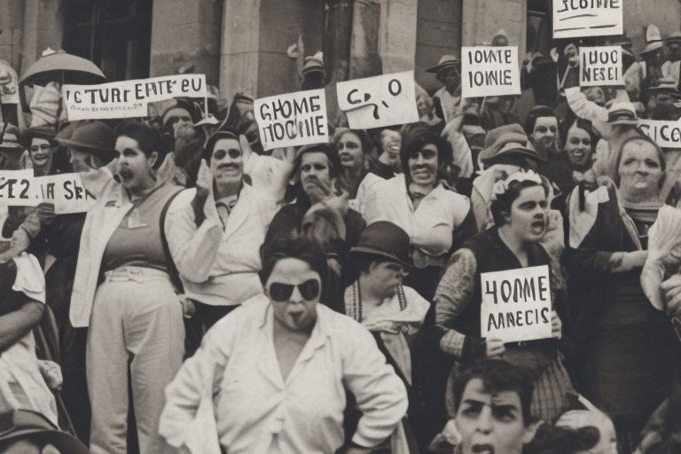 A photo showing a group of white female tourists surrounded by angry looking Mexican citizens holding signs saying "Go Home!"