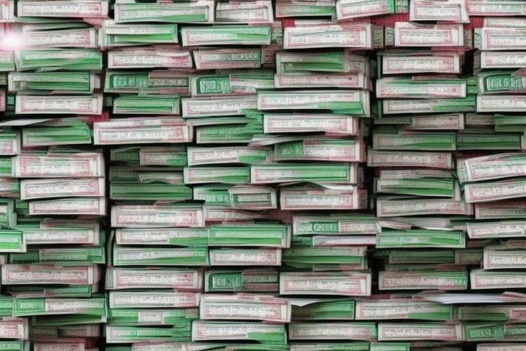 A picture depicting a large stack of dollar bills next to a small pile representing Elon Musk’s wealth