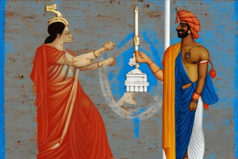 A picture depicting ancient Greece with an Indian flag flying alongside it symbolizing cross-cultural understanding between two vastly different cultures