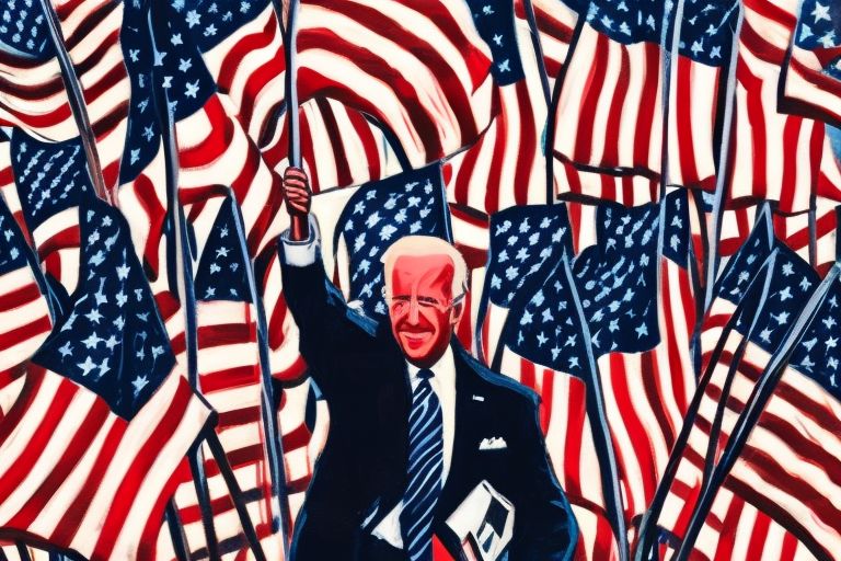 A picture depicting Joe Biden surrounded by American flags with text reading "Uniting Our Nation"