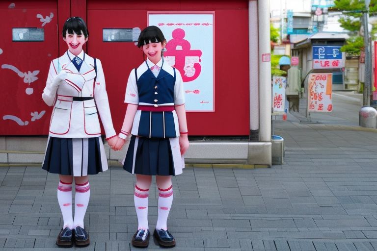 A picture depicting two teenagers holding hands while wearing their school uniforms outside an Ito Yokado store