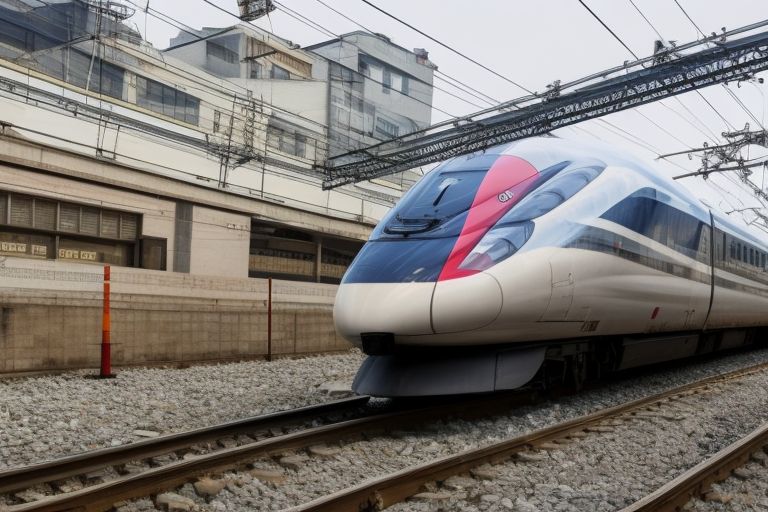A picture of a bullet train in front of an under-construction building with the caption “Which way is up and which way is down?”
