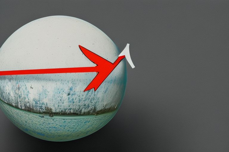 A picture of a globe with an arrow pointing up and then down as if it were bouncing back from overshooting its target.