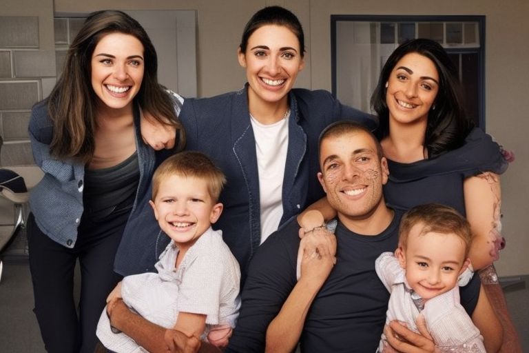 A picture of a happy family reunited after a loved one returns from an extended absence.
