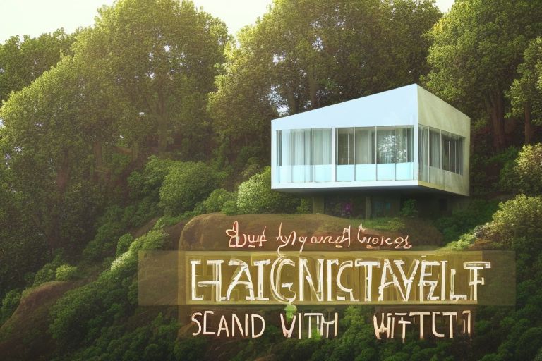 A picture of a house on top of a hill surrounded by trees with text overlay reading "Buy Land Remotely with NFTs from Jellyfish"