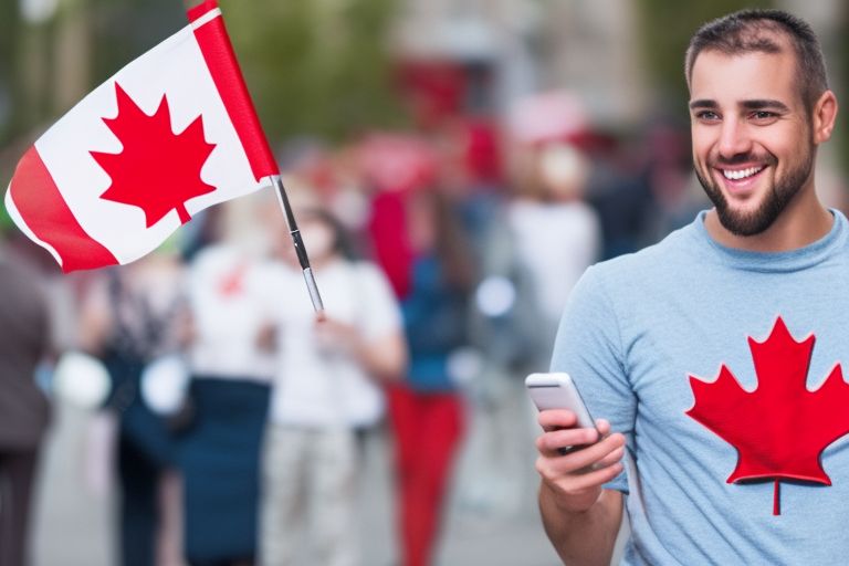 A picture of a person looking at their cell phone with a smile on their face while holding a Canadian flag in one hand would be appropriate for this article's thumbnail image