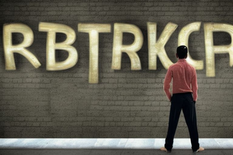 A picture of a person standing in front of a wall with the words "Buy Bitcoin" written on it.